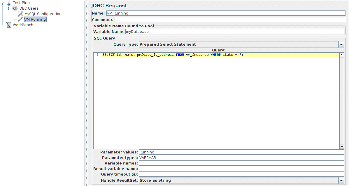 
Figura 6.5.  Solicitud JDBC para la primera solicitud SQL