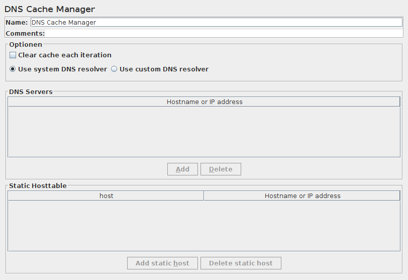 Captura de pantalla del panel de control del administrador de caché de DNS
