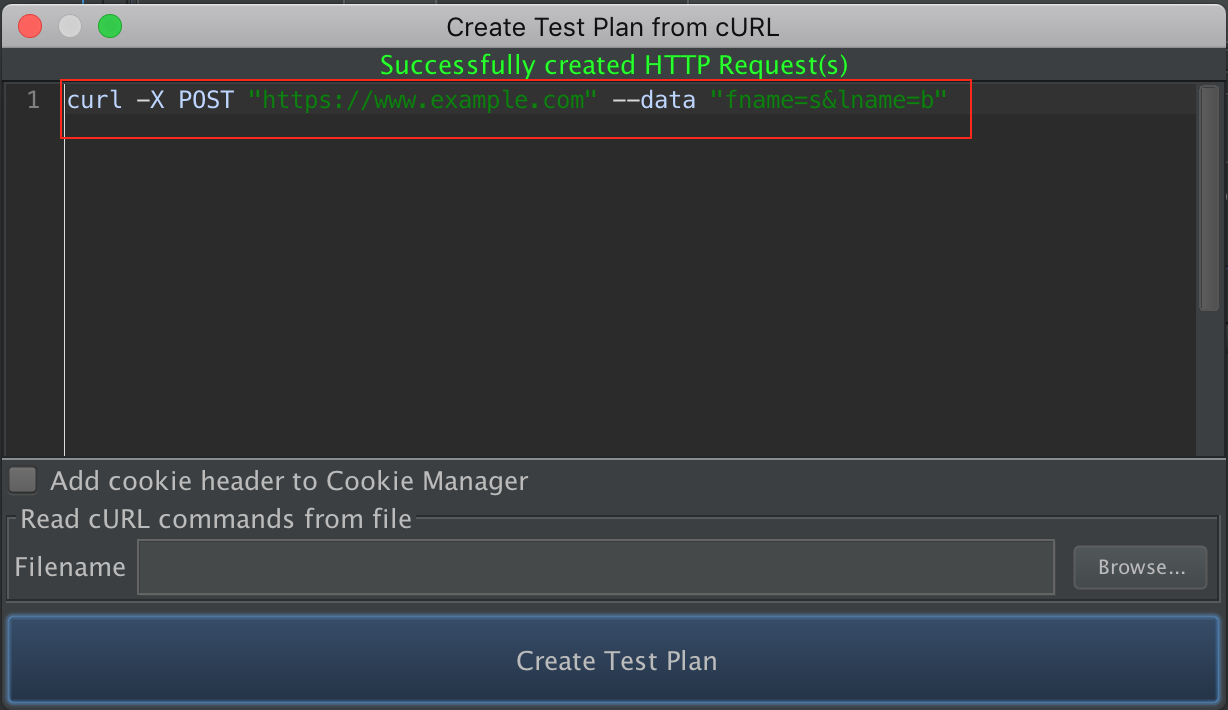 Figura 2.1 - Ingrese el comando curl en el panel de texto