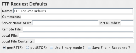Captura de pantalla del panel de control de los valores predeterminados de solicitud de FTP