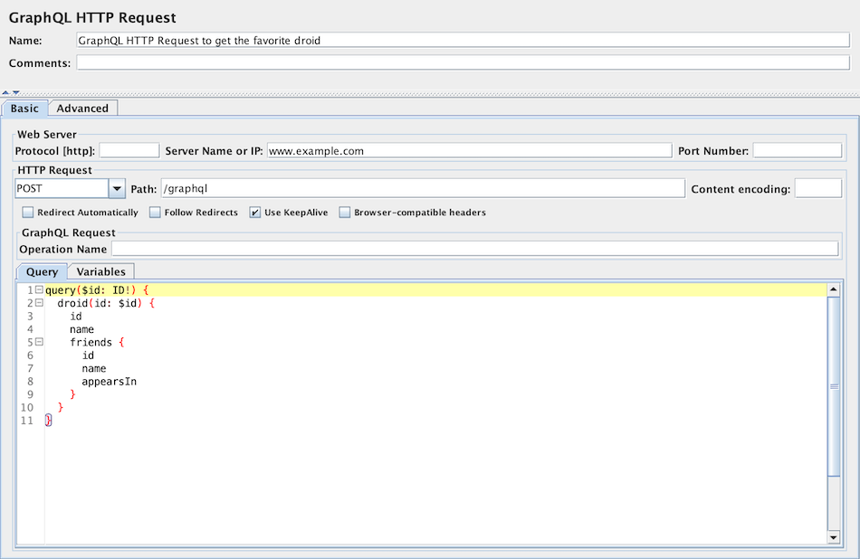 Captura de pantalla del panel de control de la solicitud HTTP de GraphQL