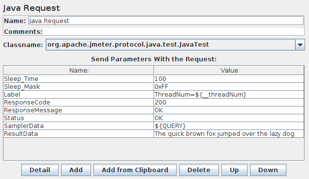 Captura de pantalla para el panel de control de la solicitud de Java