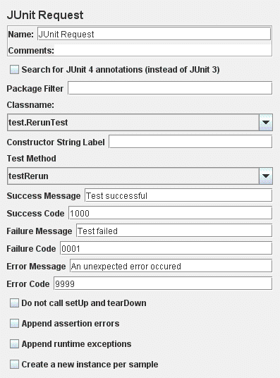 Captura de pantalla del panel de control de JUnit Request