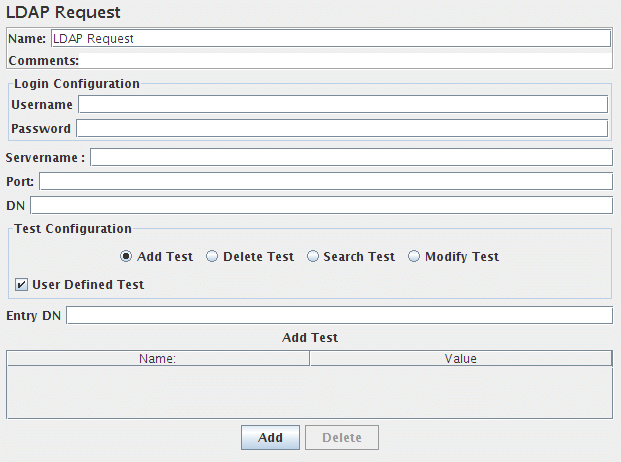 Captura de pantalla del panel de control de la solicitud LDAP