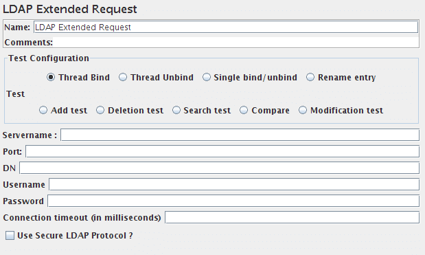 Captura de pantalla del panel de control de la solicitud extendida de LDAP
