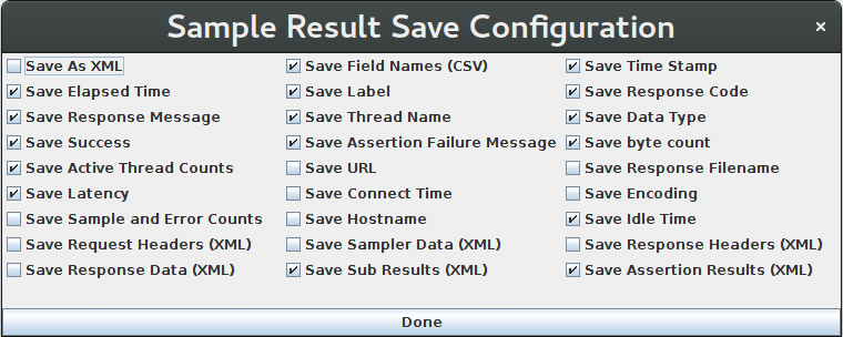 Captura de pantalla del panel de control de la configuración de guardado de resultados de muestra
