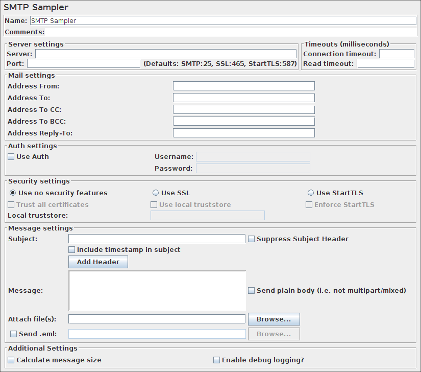 Captura de pantalla para Panel de control de SMTP Sampler