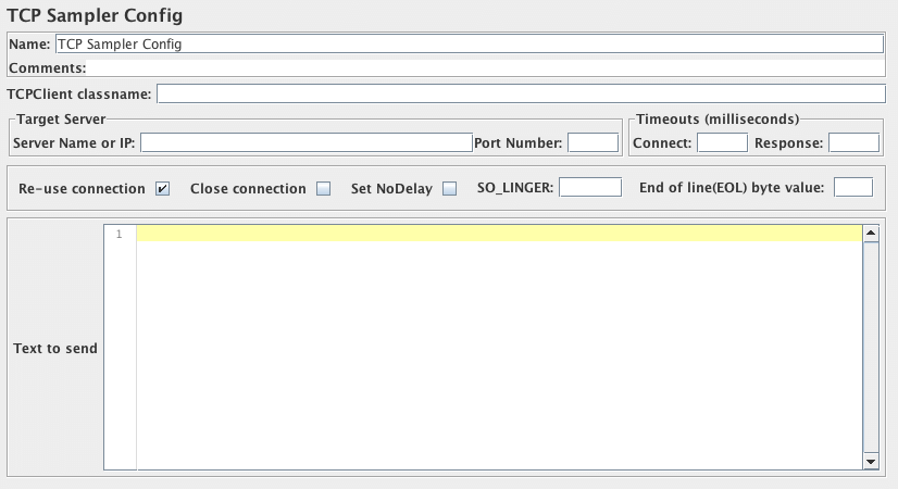 Captura de pantalla del panel de control de TCP Sampler Config