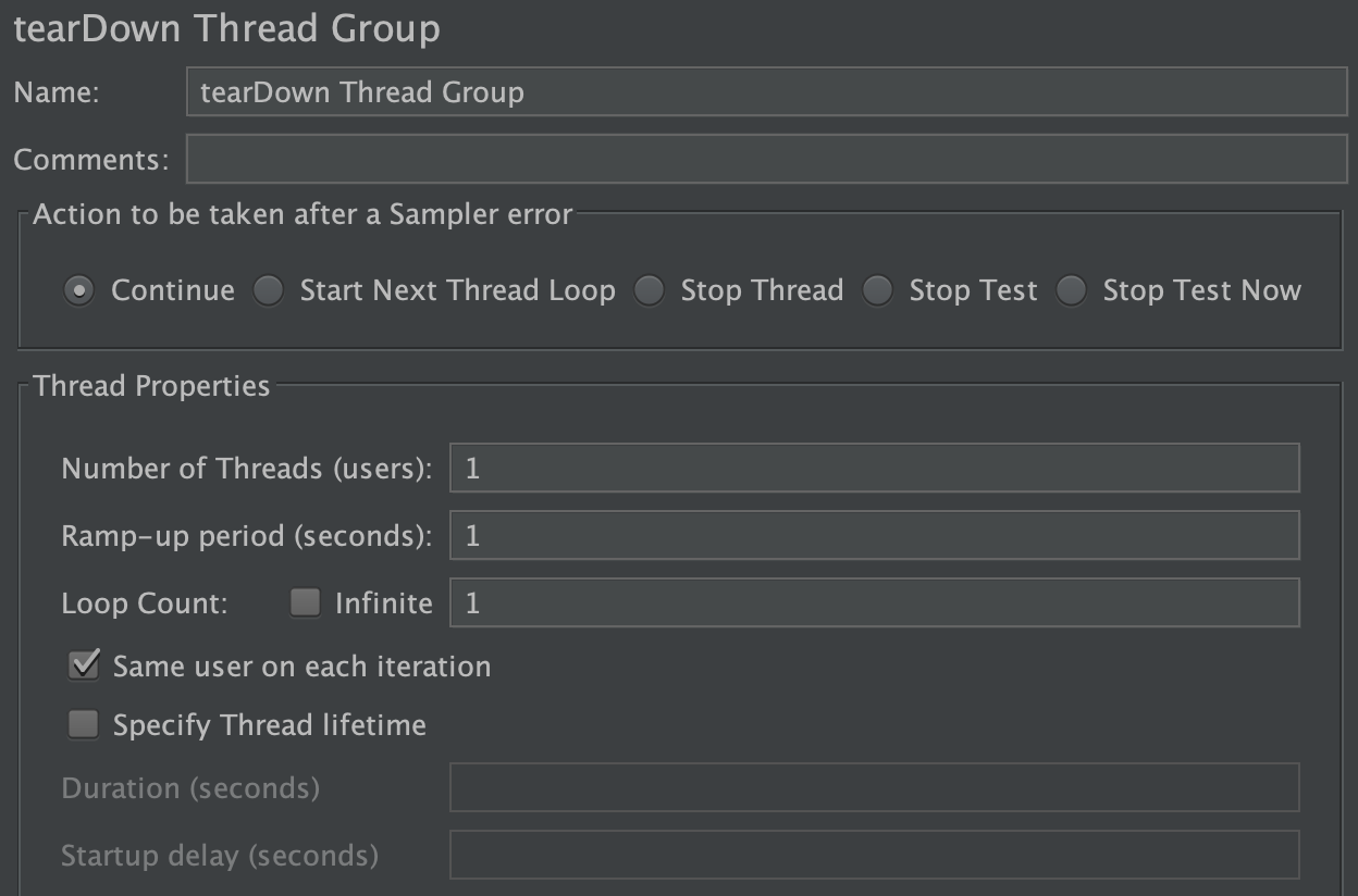 Captura de pantalla para Panel de control de tearDown Thread Group
