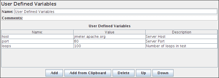 Captura de pantalla del panel de control de variables definidas por el usuario